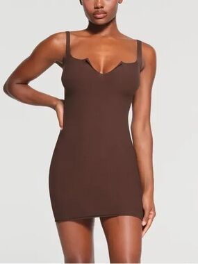 SKIMS Brown Seamless Notch-Neck Mini Dress